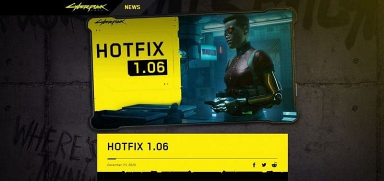 Cyberpunk 2077 se actualiza con el parche 1.06