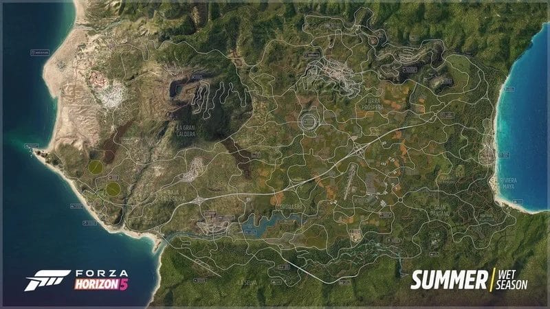 Se muestra todo el mapa del Forza Horizon 5 basado en México Forza Horizon 5