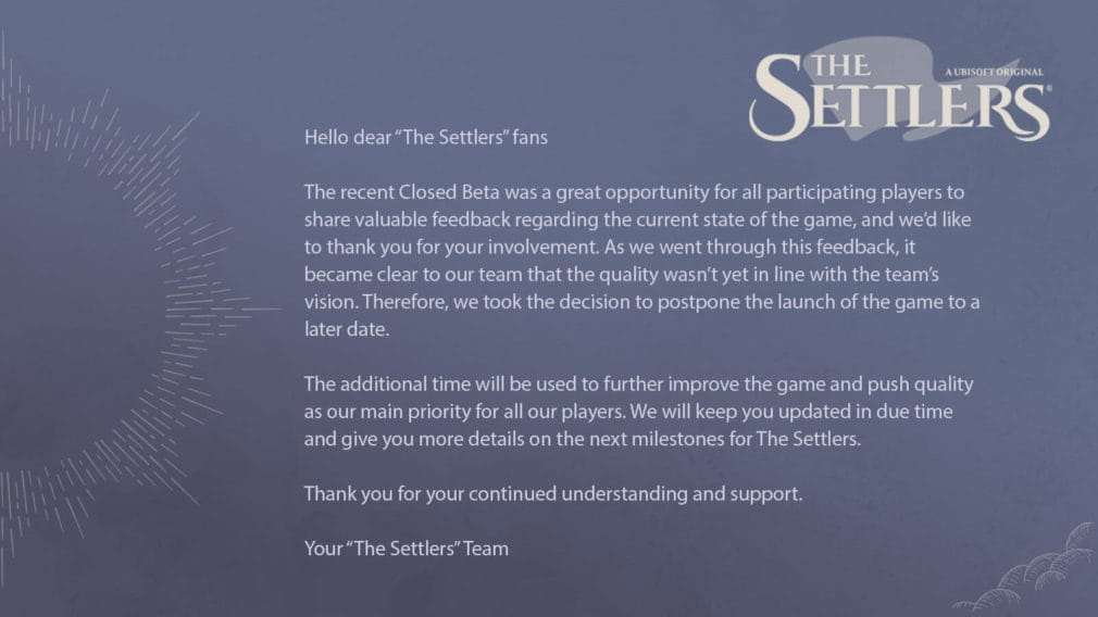 The Settlers es retrasado y Ubisoft no ha señalado una fecha de lanzamiento The Settlers