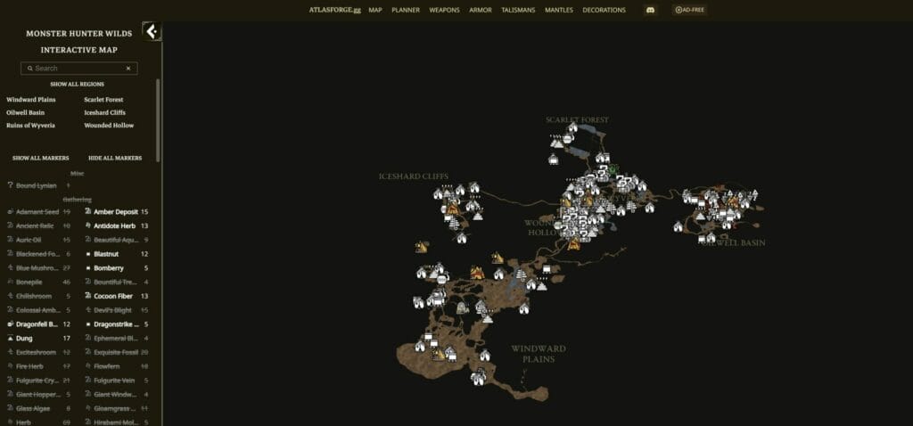 Monster Hunter Wilds: Mapa interactivo