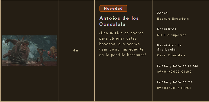 Monster Hunter Wilds Evento: Antojos de los Congalala
