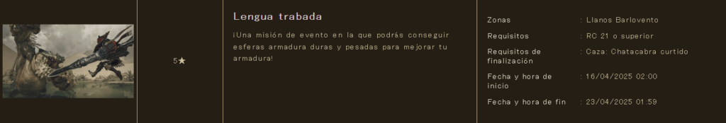 Monster Hunter Wilds Evento: Lengua trabada (Chatacabra) Monster Hunter Wilds Evento: ¿Cuándo canta el Quematrice?