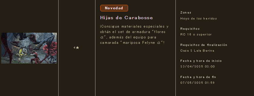 Monster Hunter Wilds Evento: Hijas de Carabosse (Lala Barina) Monster Hunter Wilds Evento: Hijas de Carabosse (Lala Barina)
