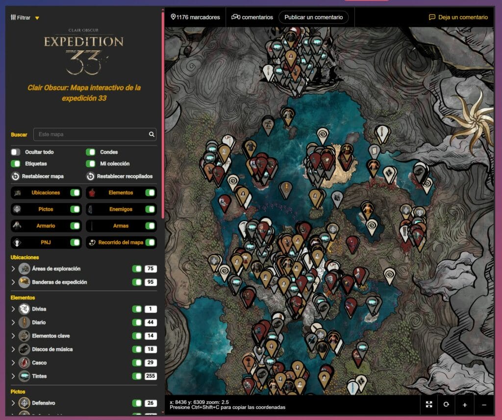 Clair Obscur Expedition 33: mapa interactivo. ubicación de todos los enemigos, armas y más