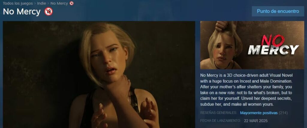 No Mercy: Steam retira el polémico videojuego por incluir agresión sexual e incesto No Mercy: Steam retira el polémico videojuego por incluir violencia sexual e incesto