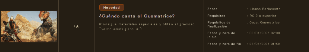 Monster Hunter Wilds Evento: ¿Cuando canta el Quematrice? Monster Hunter Wilds Evento: ¿Cuando canta el Quematrice?