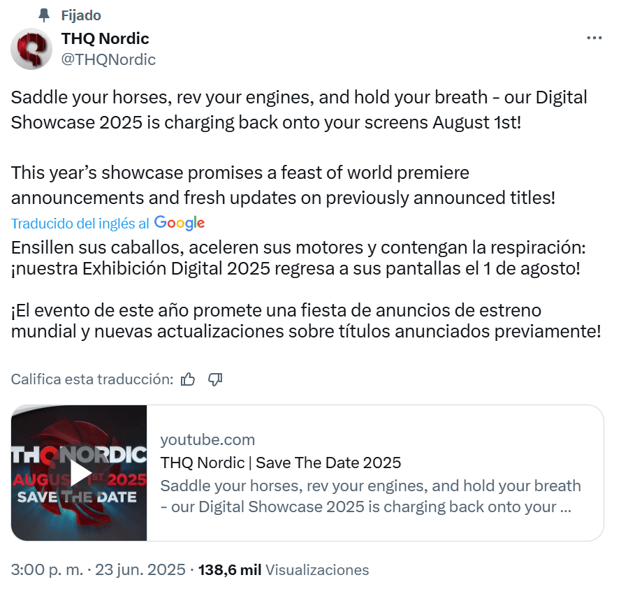 Thq Nordic anuncia nuevo evento