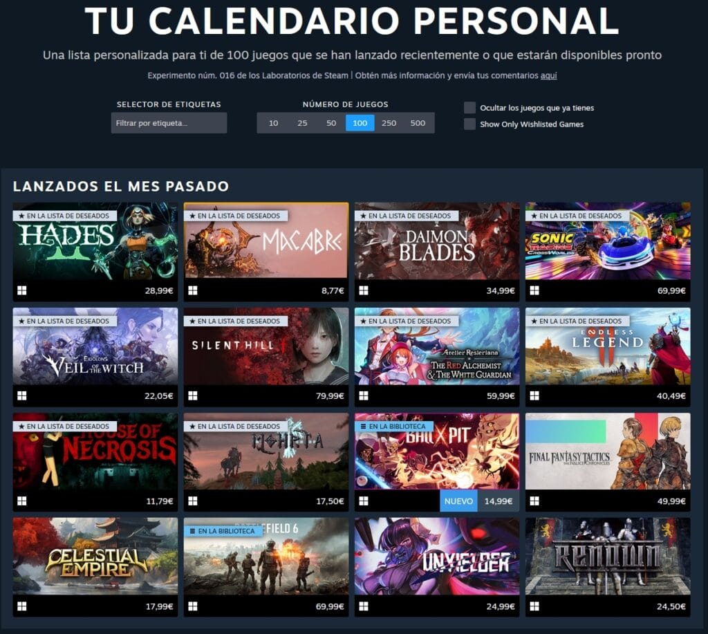 Valve presenta el Calendario Personal de Steam