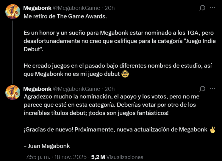 Megabonk renuncia a su nominación y deja en evidencia los games Awards
