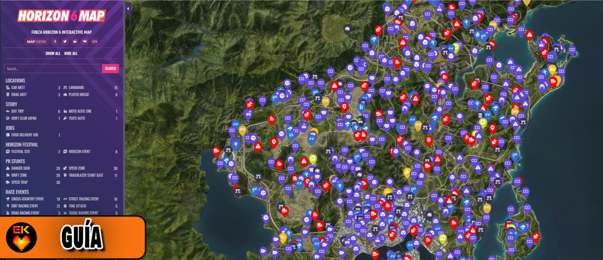 Forza Horizon 6: mapa interactivo